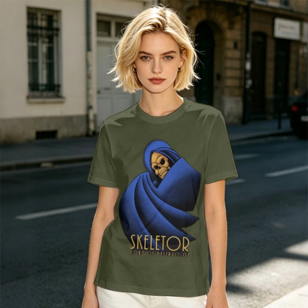 Olive T-Shirt Featuring Skeletor Lord of Destruction Graphic