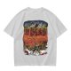 Olive T-shirt with Artistic Swirling Scene Print Featuring a Silhouetted Figure