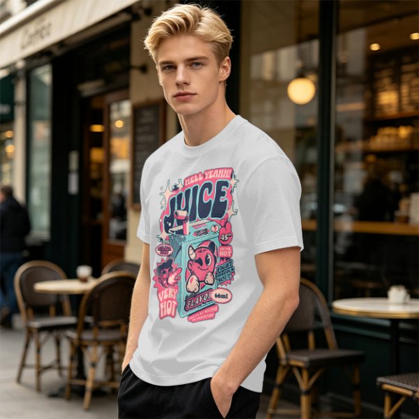 Olive t-shirt with retro hot juice devil graphic print