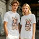 Olive t-shirt with a cat wizard making coffee disappear magic trick print