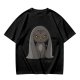 Olive T-shirt with Angry Cat in Hooded Cloak Graphic Print