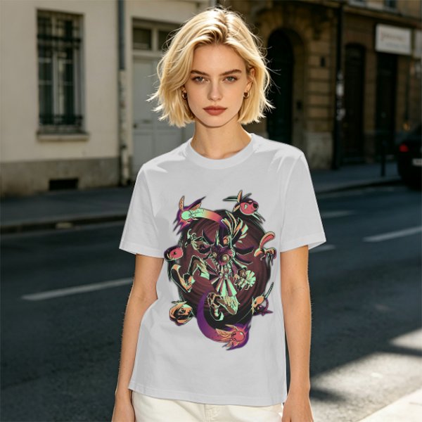 Olive Graphic Tee With Surreal Fantasy Creature Art Print