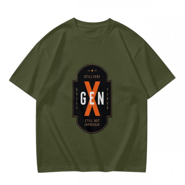 Olive Gen X Graphic T-Shirt With 'Still Here Still Not Impressed' Print