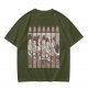 Olive Green T-Shirt with Cartoon Medieval Tavern Scene Print