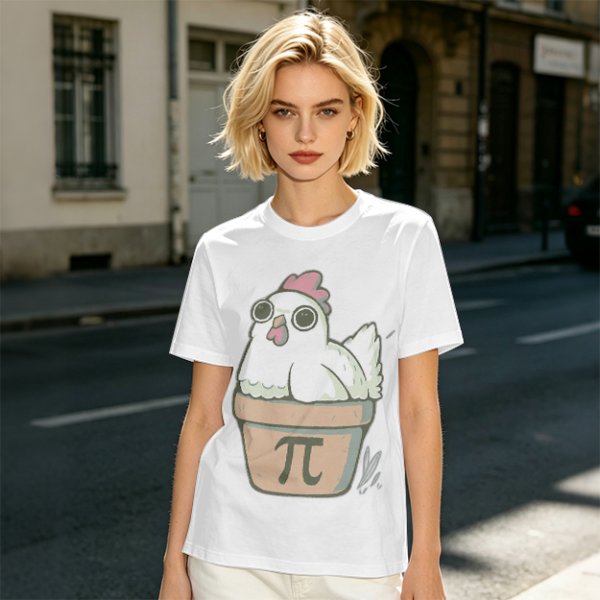 Olive T-Shirt With Cute Chicken In Pi Pot Graphic
