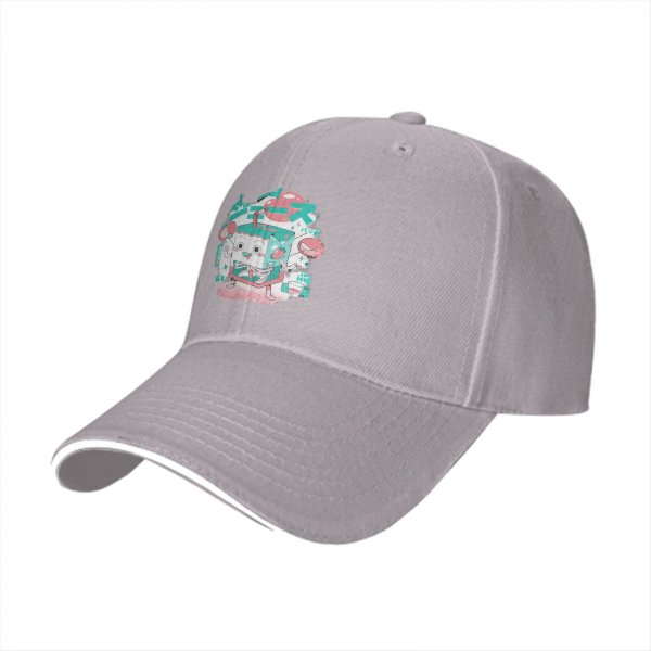 Black Baseball Cap with Cute Cartoon Juice Box Character Print