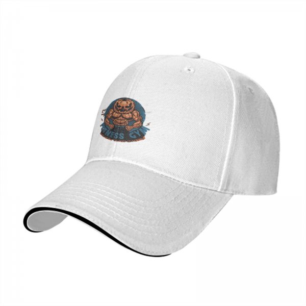 Black baseball cap with muscular pumpkin fitness gym graphic