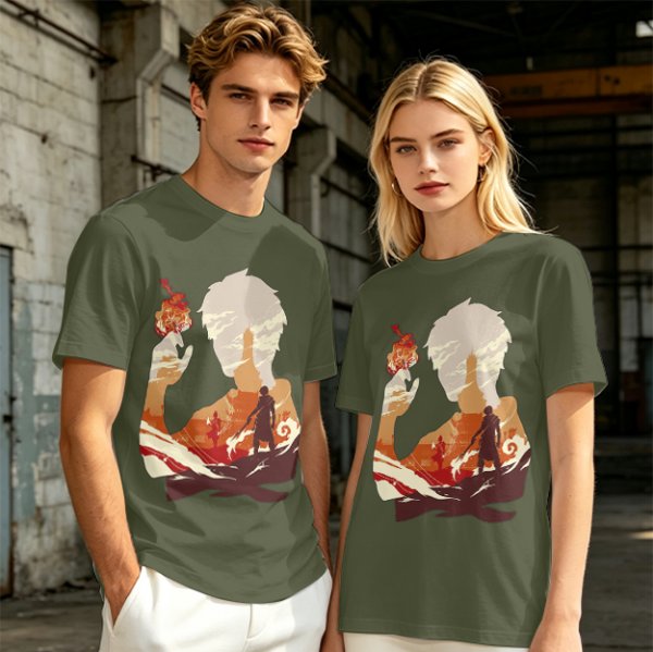 Anime Fire Bender Silhouette Graphic T-Shirt