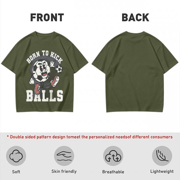 Olive Soccer Graphic T-Shirt with 'Born To Kick Balls' Print