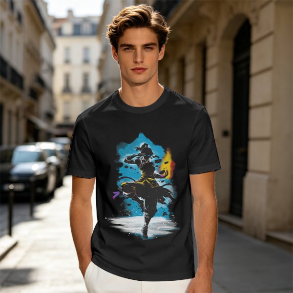 Olive T-Shirt With Fantasy Martial Artist Silhouette Graphic