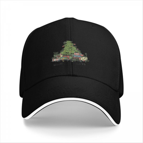 Black Baseball Cap With Christmas Tree And Gifts Festive Design