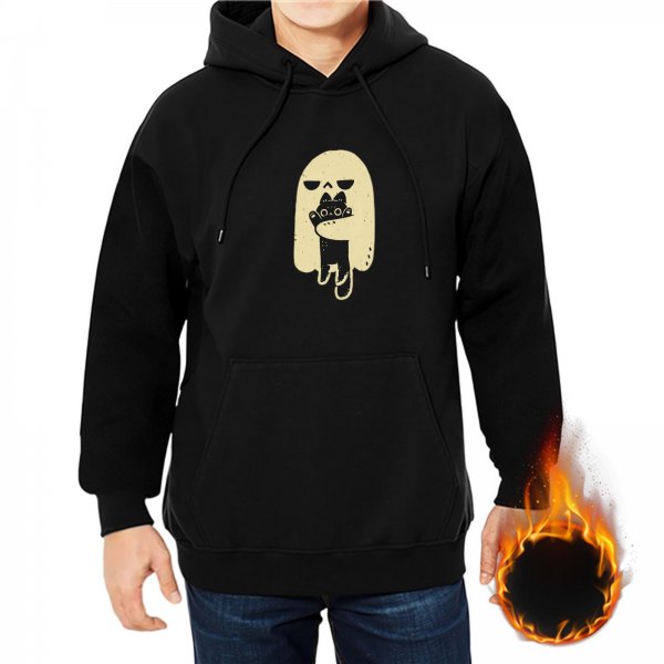 Black Hoodie With Cute Ghost Holding A Cat Graphic Print