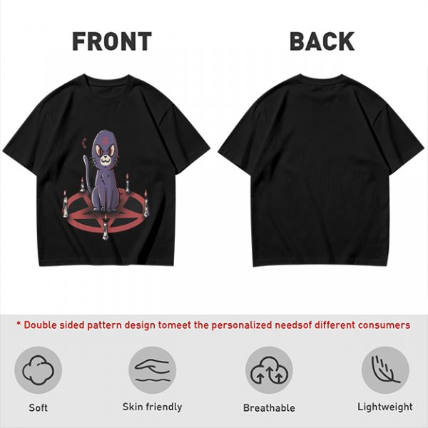 Olive T-Shirt With Purple Demon Cat On Pentagram And Candles