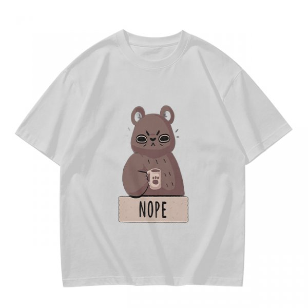 Olive T-Shirt With Grumpy Bear Holding Coffee Mug And 'NOPE' Print