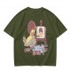 Olive T-Shirt Featuring a Bird Painting a Self-Portrait with an Afro