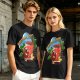 Olive green graphic t-shirt with caffeine team coffee cup and bean illustration