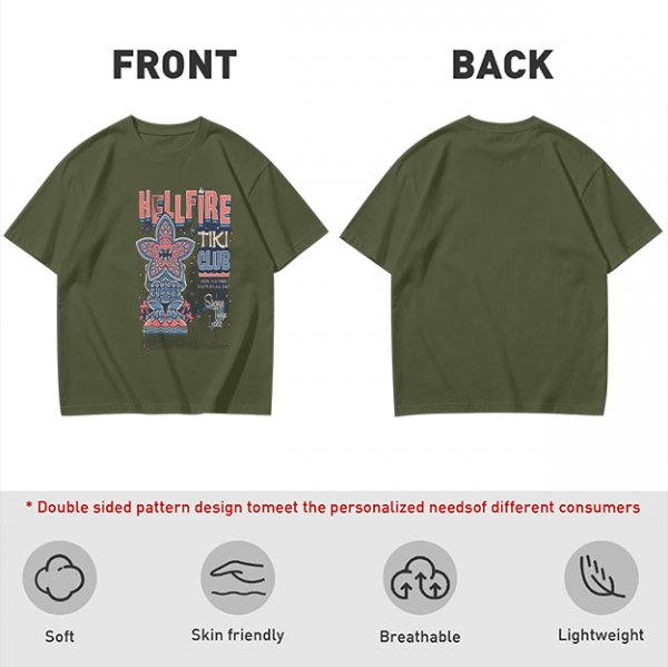 Olive T-Shirt with Hellfire Tiki Club Tiki Totem Graphic Print