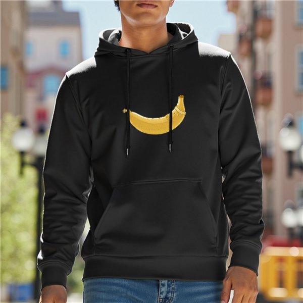 Black Hoodie With Yellow Banana Graphic Print