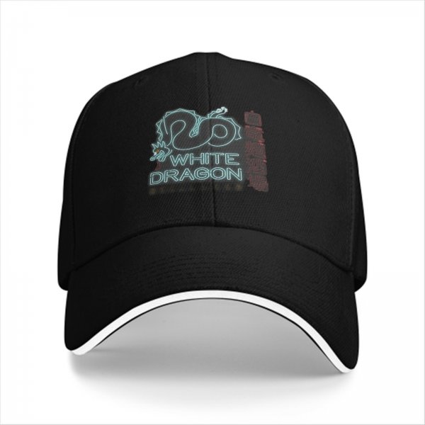 Black baseball cap with White Dragon neon style graphic print