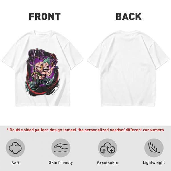 Olive T-shirt with One Piece Roronoa Zoro Three Sword Style Print