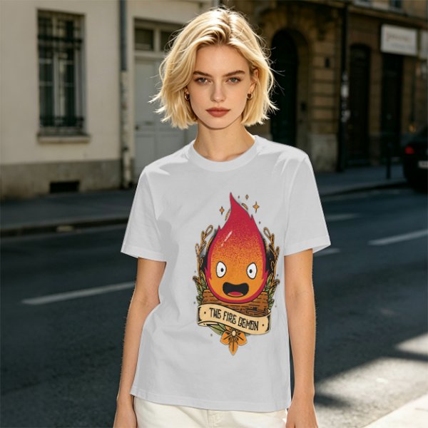 Olive T-Shirt Featuring Calcifer The Fire Demon Artwork