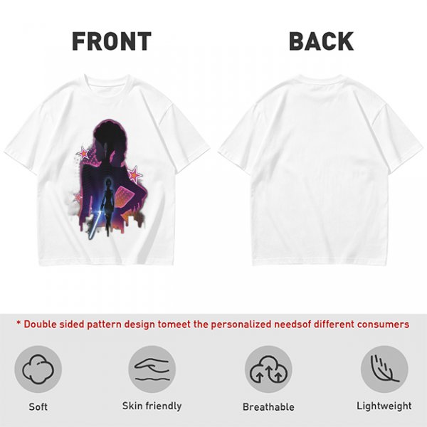 Olive t-shirt with neon star wars style female silhouette print