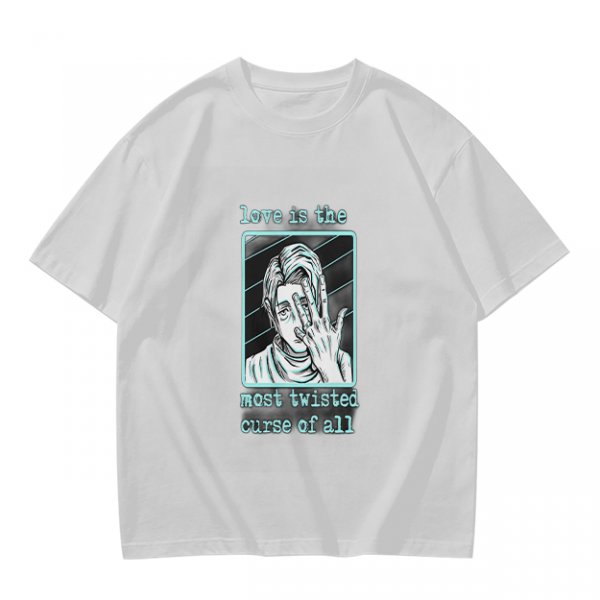 Olive Graphic T-Shirt With Twisted Love Curse Quote And Anime Art