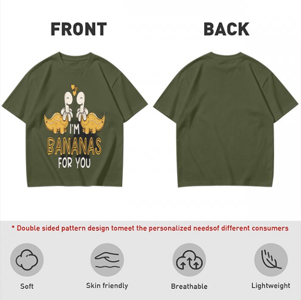 Olive T-Shirt With Cute Banana Dinosaur Love Graphic And I'm Bananas For You Text