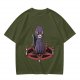 Olive T-Shirt With Purple Demon Cat On Pentagram And Candles
