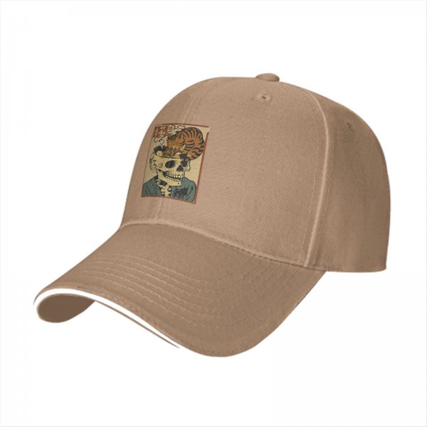 Black baseball cap with vintage skull ramen cat graphic
