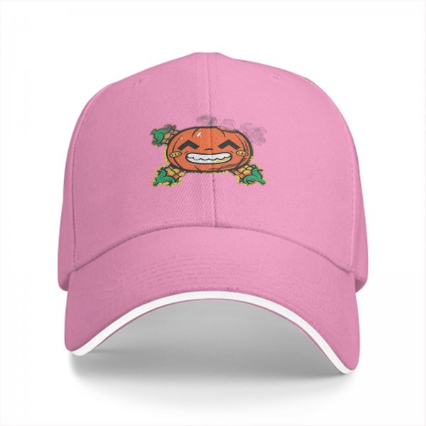 Black Baseball Cap with Grinning Pumpkin Crossbones Halloween Graphic