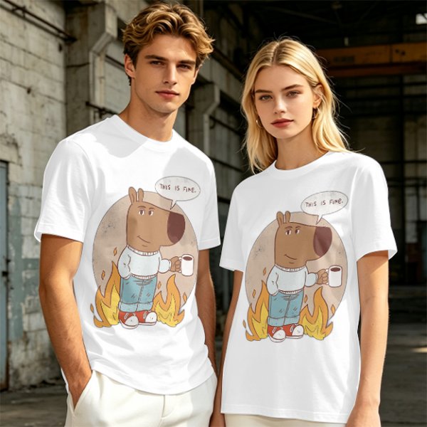 Olive T-Shirt Featuring the 'This Is Fine' Dog Meme Art