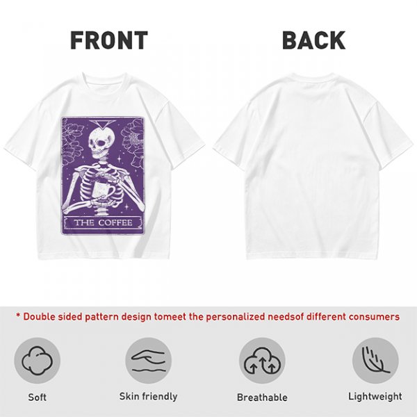 Olive T-Shirt With Skeleton Tarot Card 'The Coffee' Print