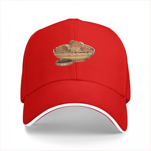 Black Baseball Cap with Ramen Bowl Graphic Print