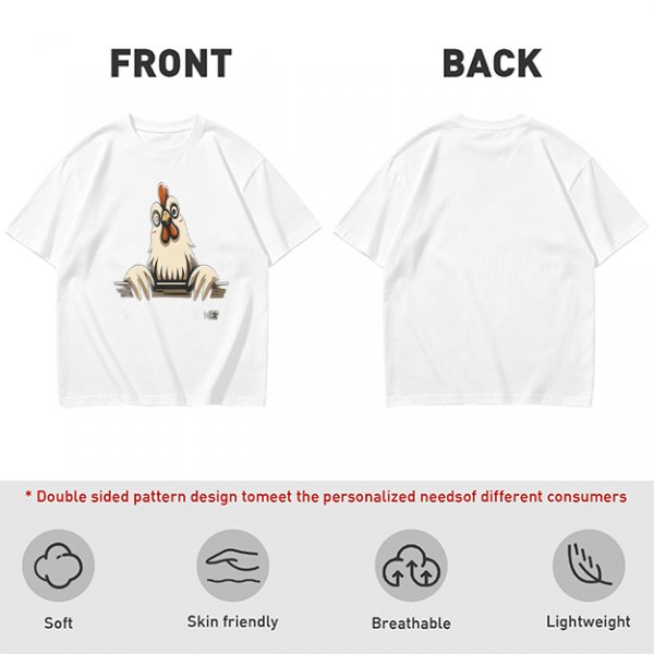 Olive T-Shirt With Surprised Peeking Chicken Graphic And Me? Text