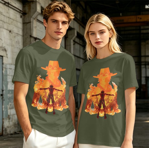 One Piece Ace Fire Silhouette Graphic T-Shirt