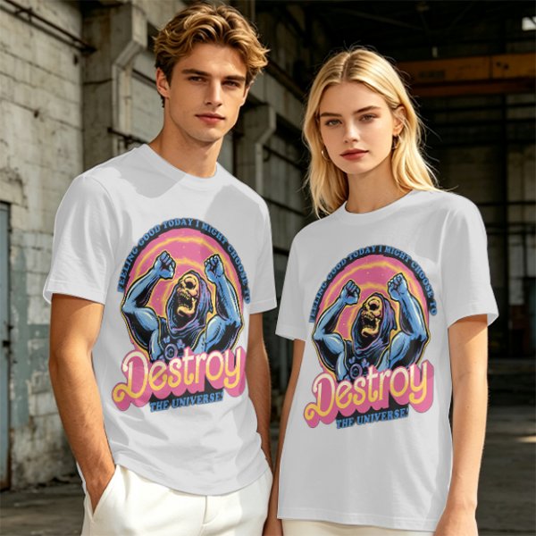 Olive t-shirt with Skeletor 'Feeling Good Today I Might Choose To Destroy The Universe' print