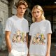 Olive Green T-Shirt With Chasing Chickens And Elf Character Print