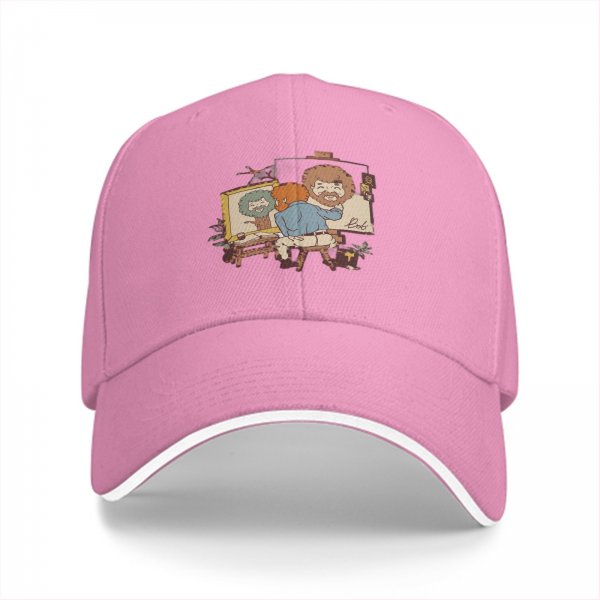Black Baseball Cap With Bob Ross Painting Cartoon Art Print