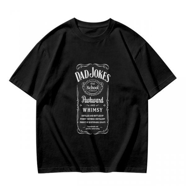 Olive Green T-Shirt with Dad Jokes Whiskey Label Style Graphic