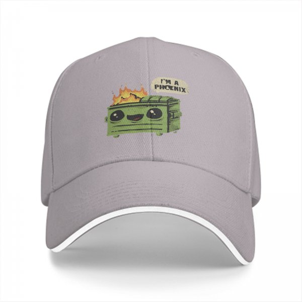 Black baseball cap with funny dumpster fire I'm a phoenix graphic