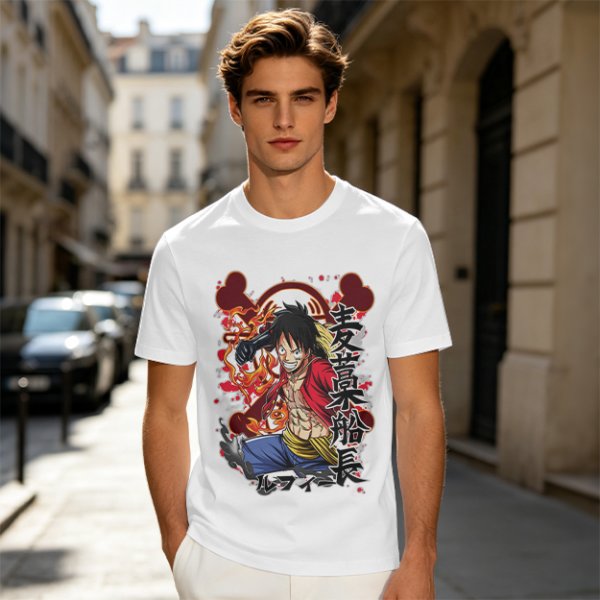One Piece Monkey D. Luffy Graphic Print Olive T-Shirt