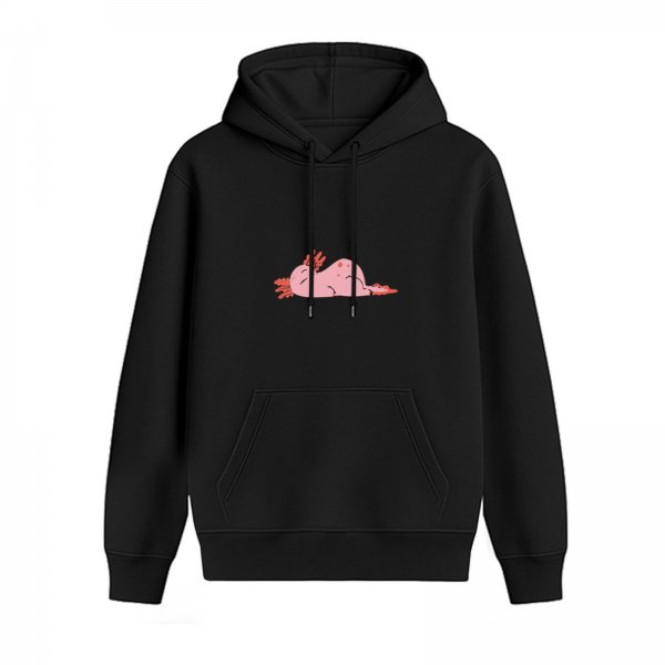 Black Hoodie With Cute Sleeping Axolotl Graphic
