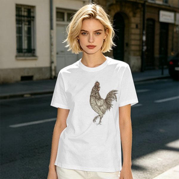 Olive Green T-Shirt With Vintage Rooster Graphic Print