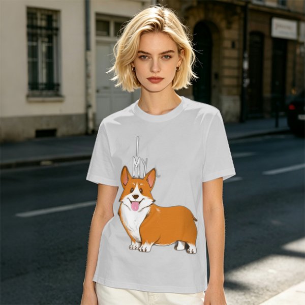 Olive Green T-Shirt With I Love My Corgi Graphic Print