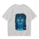 Olive T-shirt with Glowing Blue Cheshire Cat Graphic