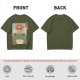 Olive T-shirt with Samurai Cat Riding Giant Frog Japanese Art Print