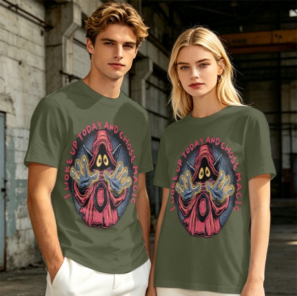 Olive T-Shirt With Wizard Artwork And 'I Woke Up Today And Chose Magic' Text