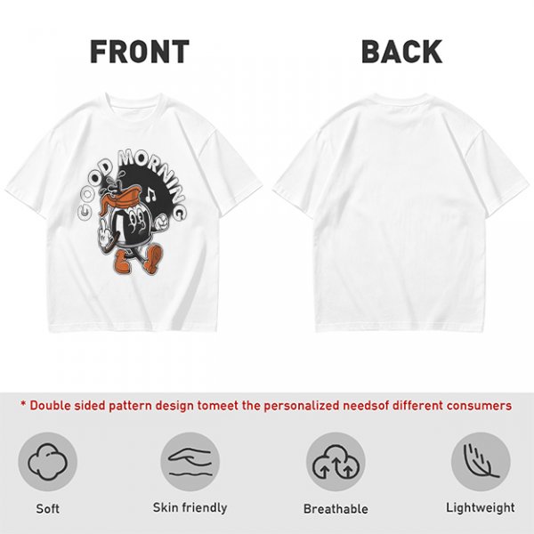 Olive t-shirt with retro coffee pot cartoon and Good Morning text