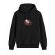 Black Hoodie With Cute Lazy Cat Lounging On Sofa Holding Bowl
